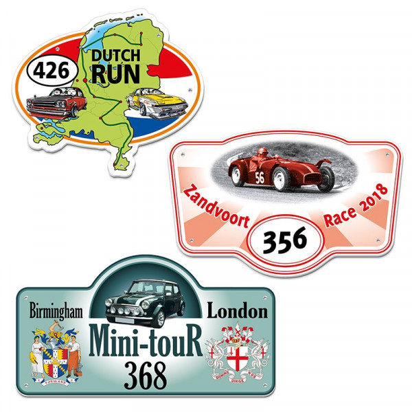 Rallybordjes van 1 mm Polystyreen in elke eigen vorm mogelijk